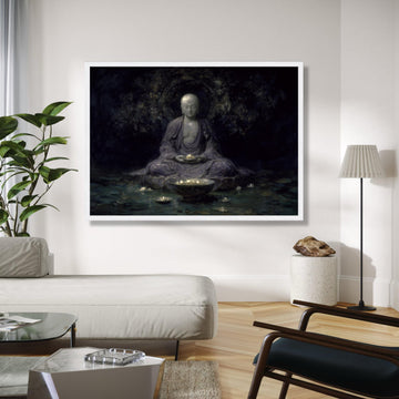 Meditative Buddha Canvas Wall Art, Spiritual Serenity Painting, Lotus Flower Glow, Zen Home Decor, Tranquil Gift Art, Home Decor, Print