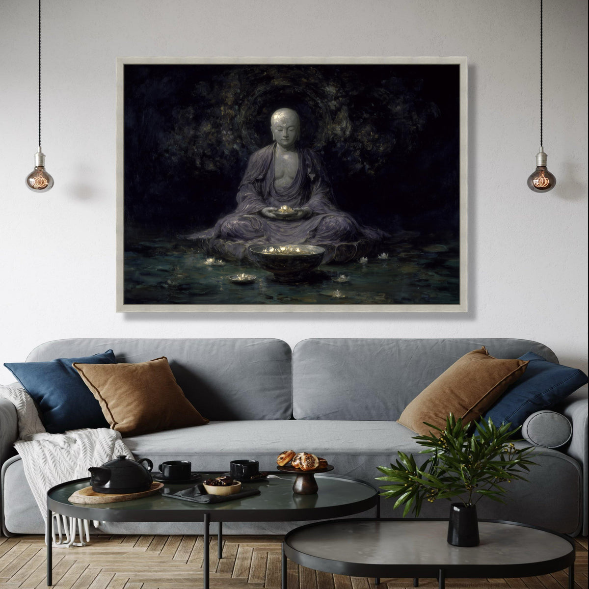 Meditative Buddha Canvas Wall Art, Spiritual Serenity Painting, Lotus Flower Glow, Zen Home Decor, Tranquil Gift Art, Home Decor, Print