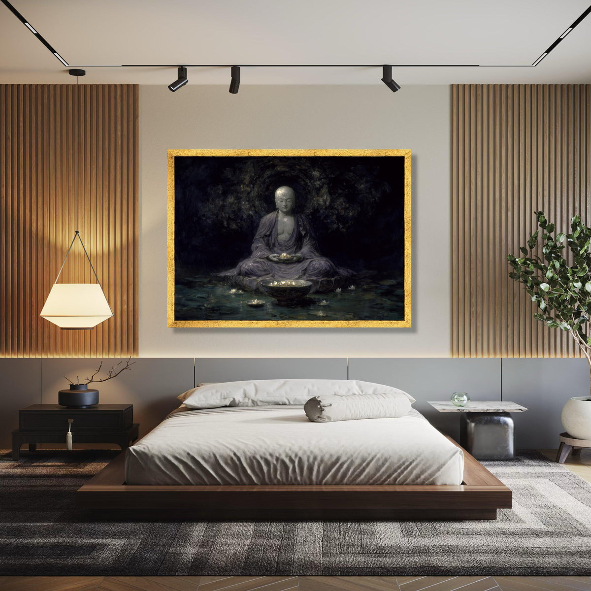 Meditative Buddha Canvas Wall Art, Spiritual Serenity Painting, Lotus Flower Glow, Zen Home Decor, Tranquil Gift Art, Home Decor, Print