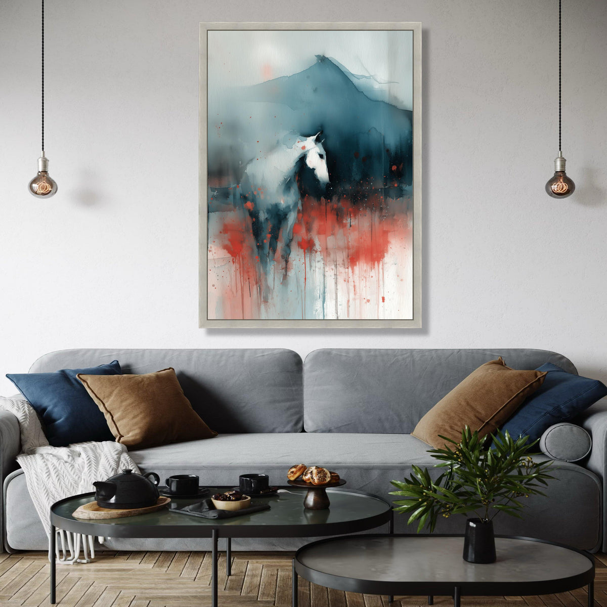 Abstract Horse Canvas Wall Art, Modern Watercolor Painting, Equine Silhouette Canvas, Red and Blue Home Decor, Gift Art, Home Decor, Print