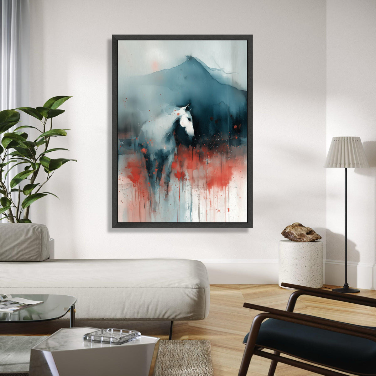 Abstract Horse Canvas Wall Art, Modern Watercolor Painting, Equine Silhouette Canvas, Red and Blue Home Decor, Gift Art, Home Decor, Print