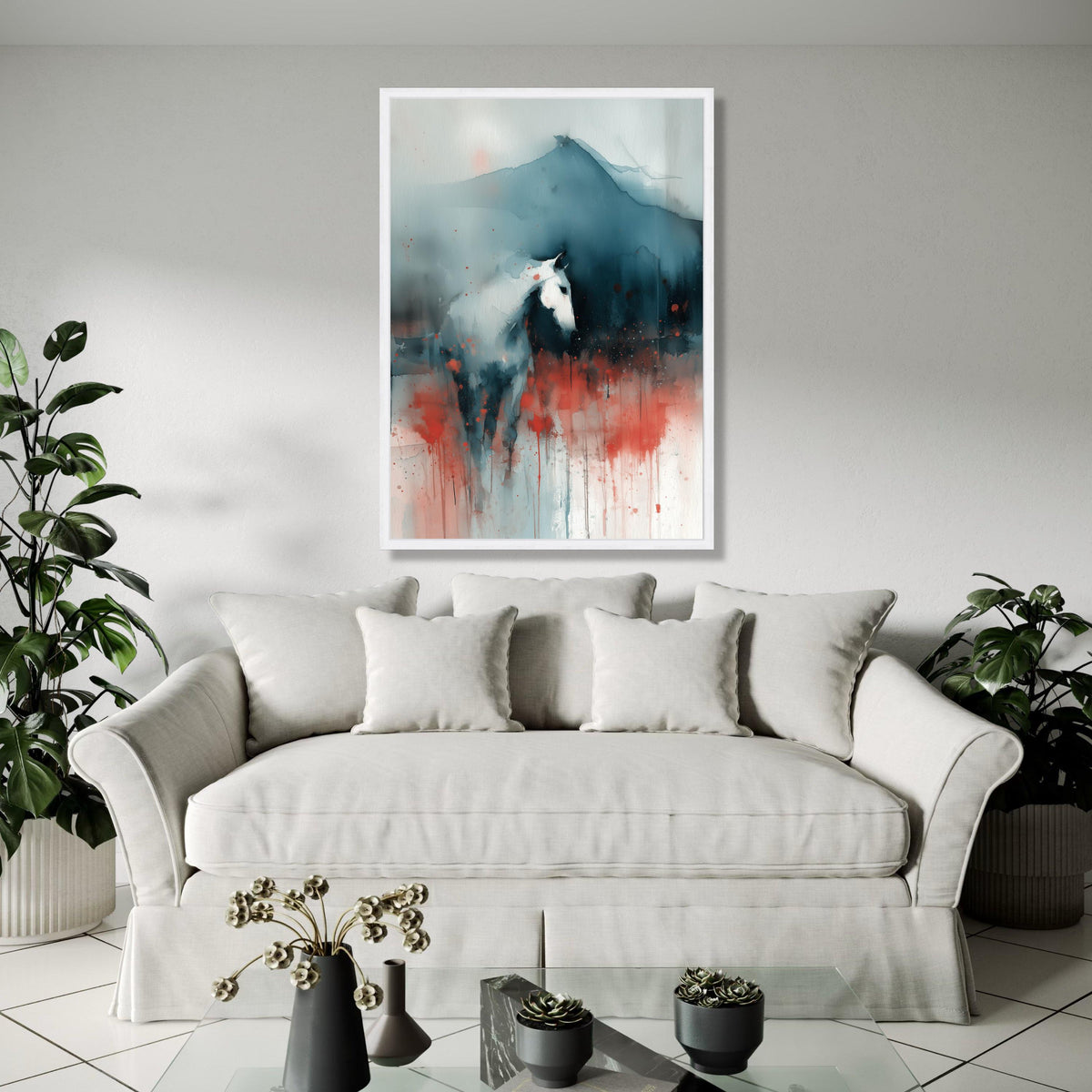 Abstract Horse Canvas Wall Art, Modern Watercolor Painting, Equine Silhouette Canvas, Red and Blue Home Decor, Gift Art, Home Decor, Print