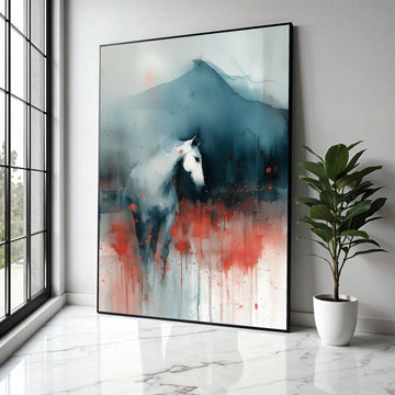 Abstract Horse Canvas Wall Art, Modern Watercolor Painting, Equine Silhouette Canvas, Red and Blue Home Decor, Gift Art, Home Decor, Print