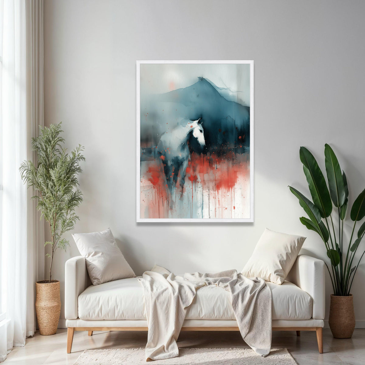Abstract Horse Canvas Wall Art, Modern Watercolor Painting, Equine Silhouette Canvas, Red and Blue Home Decor, Gift Art, Home Decor, Print