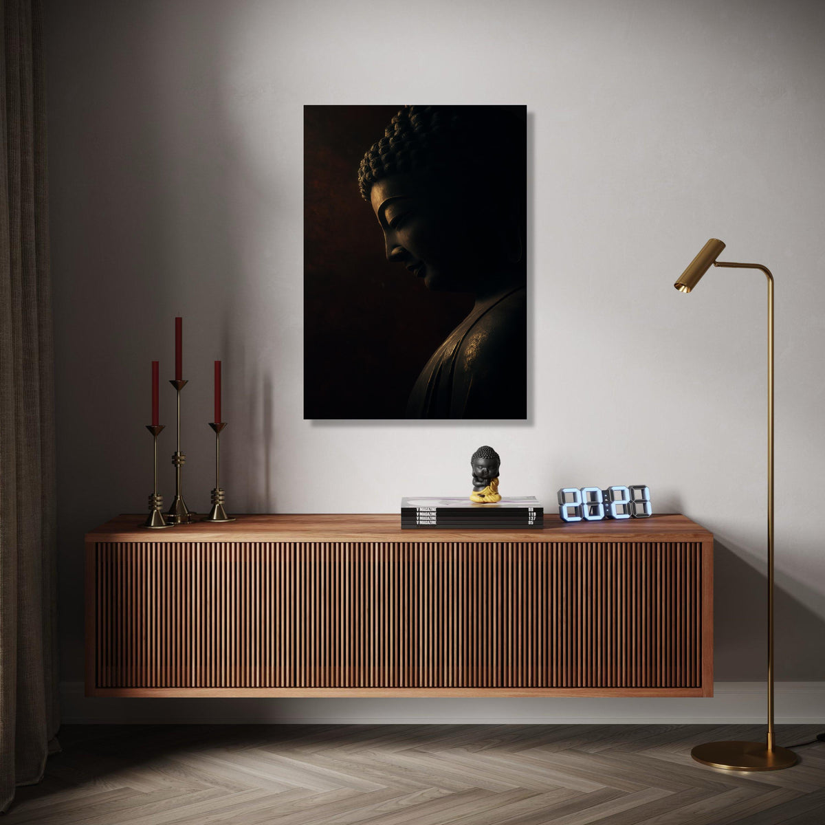 Tranquil Buddha Statue Canvas, Spiritual Wall Art, Zen Meditation Decor, Calm Dark Tone Canvas, Inspirational Gift Art, Home Decor, Print