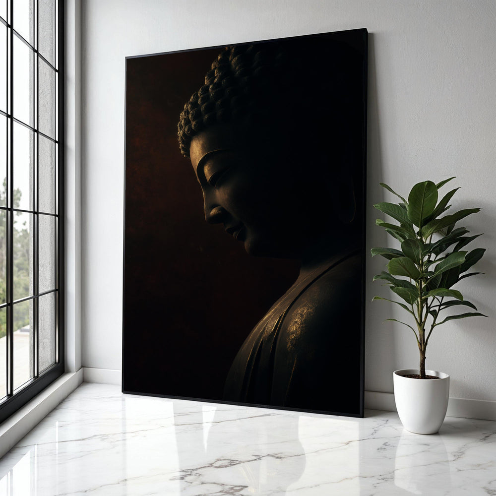 Tranquil Buddha Statue Canvas, Spiritual Wall Art, Zen Meditation Decor, Calm Dark Tone Canvas, Inspirational Gift Art, Home Decor, Print