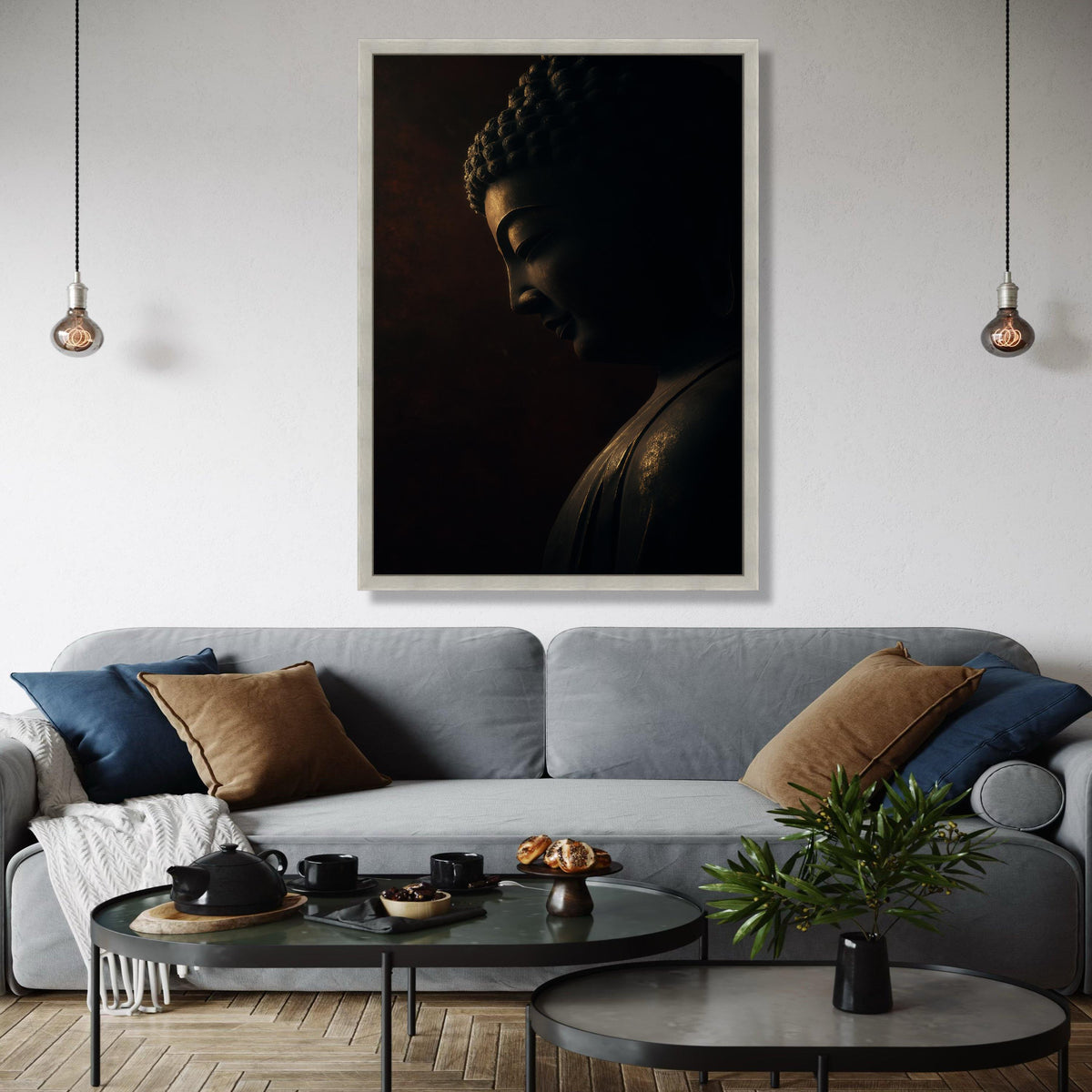 Tranquil Buddha Statue Canvas, Spiritual Wall Art, Zen Meditation Decor, Calm Dark Tone Canvas, Inspirational Gift Art, Home Decor, Print