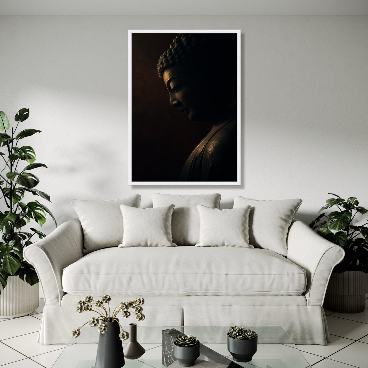 Tranquil Buddha Statue Canvas, Spiritual Wall Art, Zen Meditation Decor, Calm Dark Tone Canvas, Inspirational Gift Art, Home Decor, Print