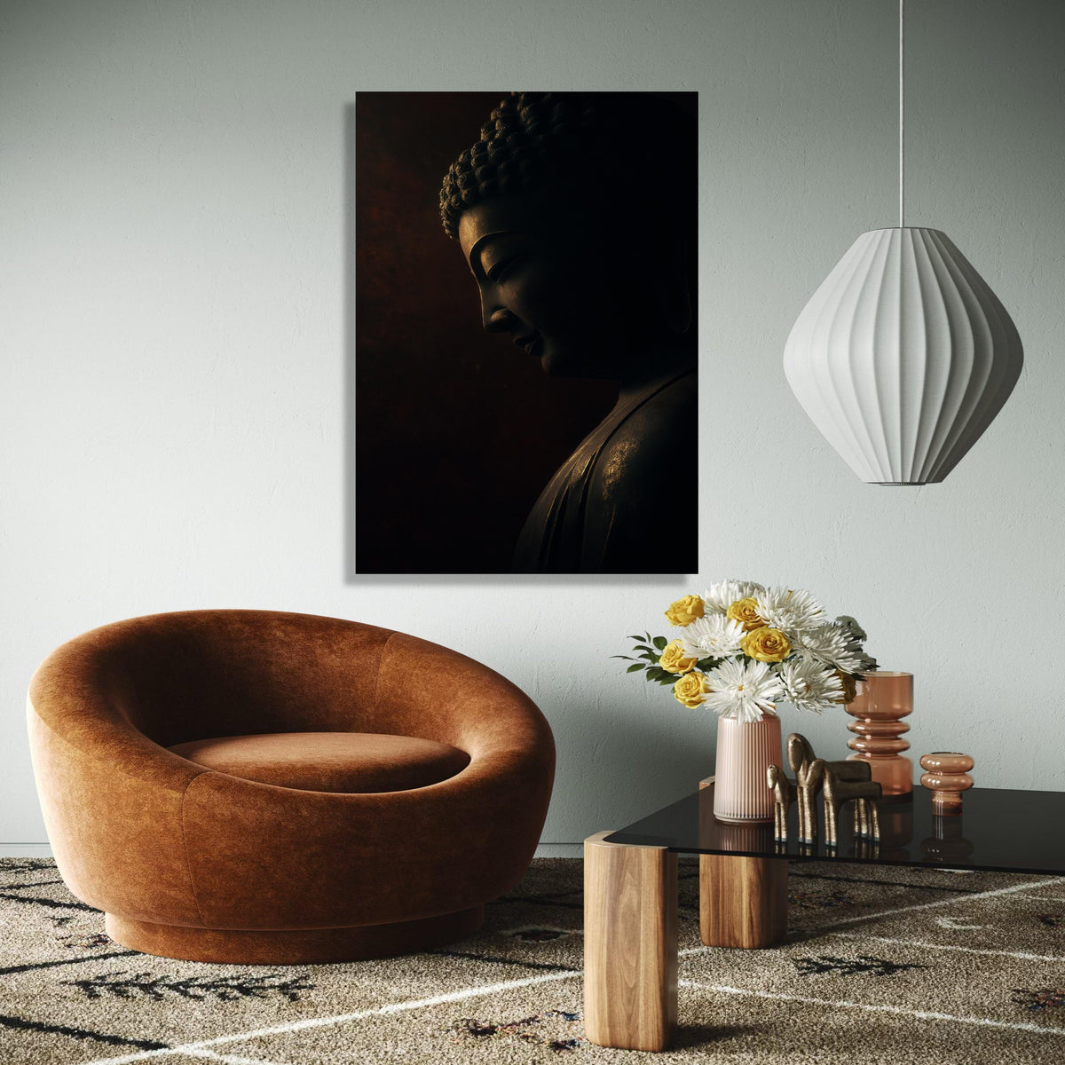Tranquil Buddha Statue Canvas, Spiritual Wall Art, Zen Meditation Decor, Calm Dark Tone Canvas, Inspirational Gift Art, Home Decor, Print