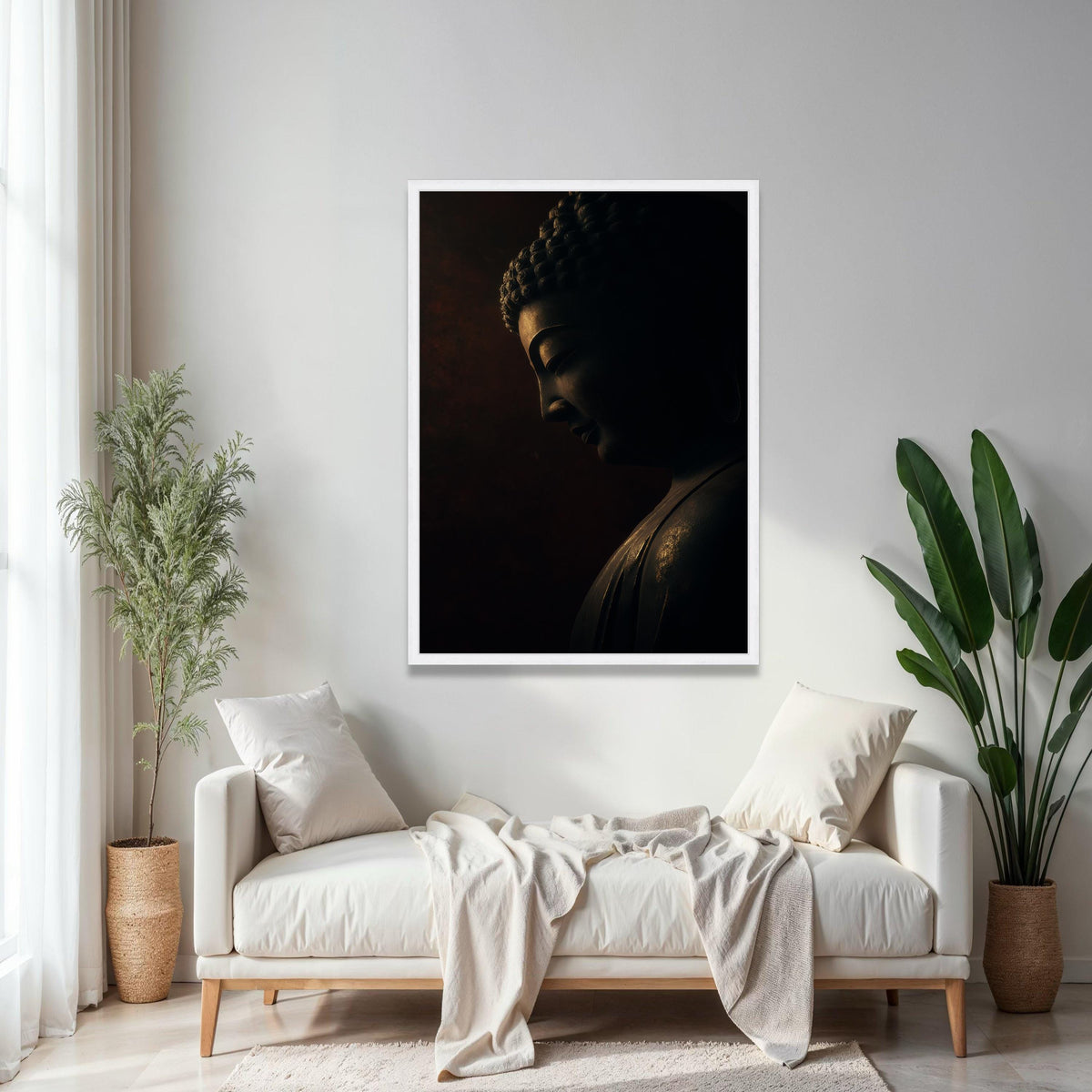 Tranquil Buddha Statue Canvas, Spiritual Wall Art, Zen Meditation Decor, Calm Dark Tone Canvas, Inspirational Gift Art, Home Decor, Print