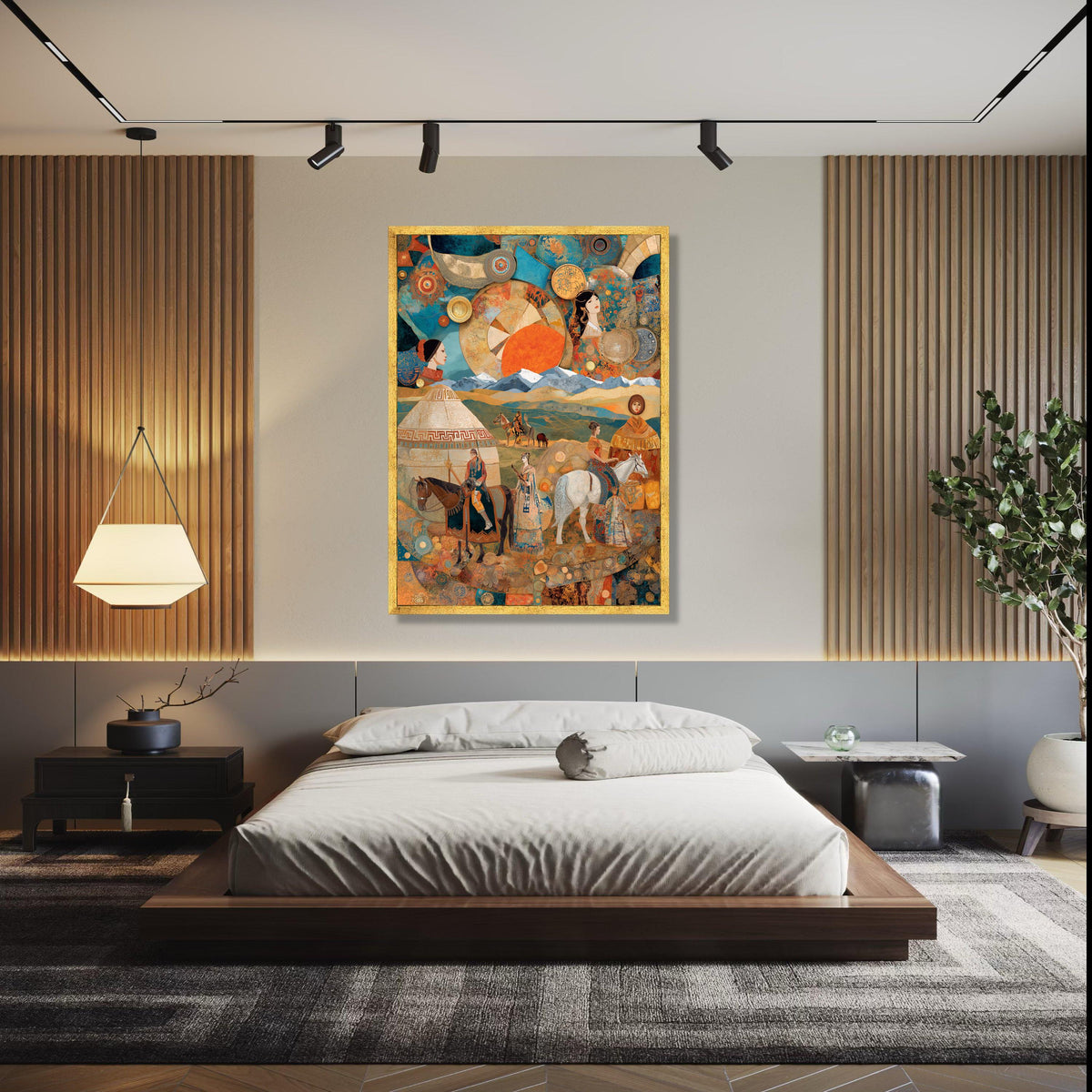 Nomadic Life Scene Canvas, Ethnic People on Horses Wall Art, Traditional Culture Illustration, Mountain Gift Art, Home Decor, Print