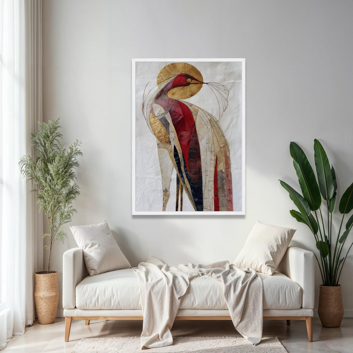 Abstract Bird Canvas Wall Art, Modern Red Gold Bird Painting, Contemporary Animal Art, Unique Home Decoration, Gift Art, Home Decor, Print