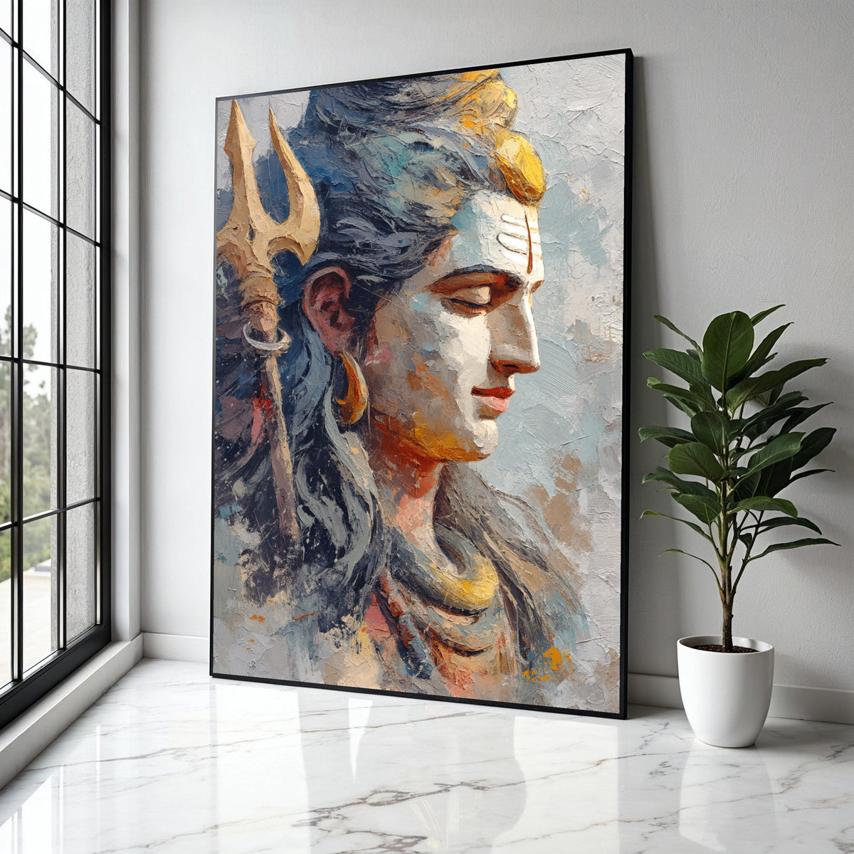Tranquil Shiva Portrait Canvas, Hindu God Wall Art, Spiritual Decorative Painting, Abstract Religious Canvas, Gift Art, Home Decor, Print