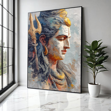 Tranquil Shiva Portrait Canvas, Hindu God Wall Art, Spiritual Decorative Painting, Abstract Religious Canvas, Gift Art, Home Decor, Print