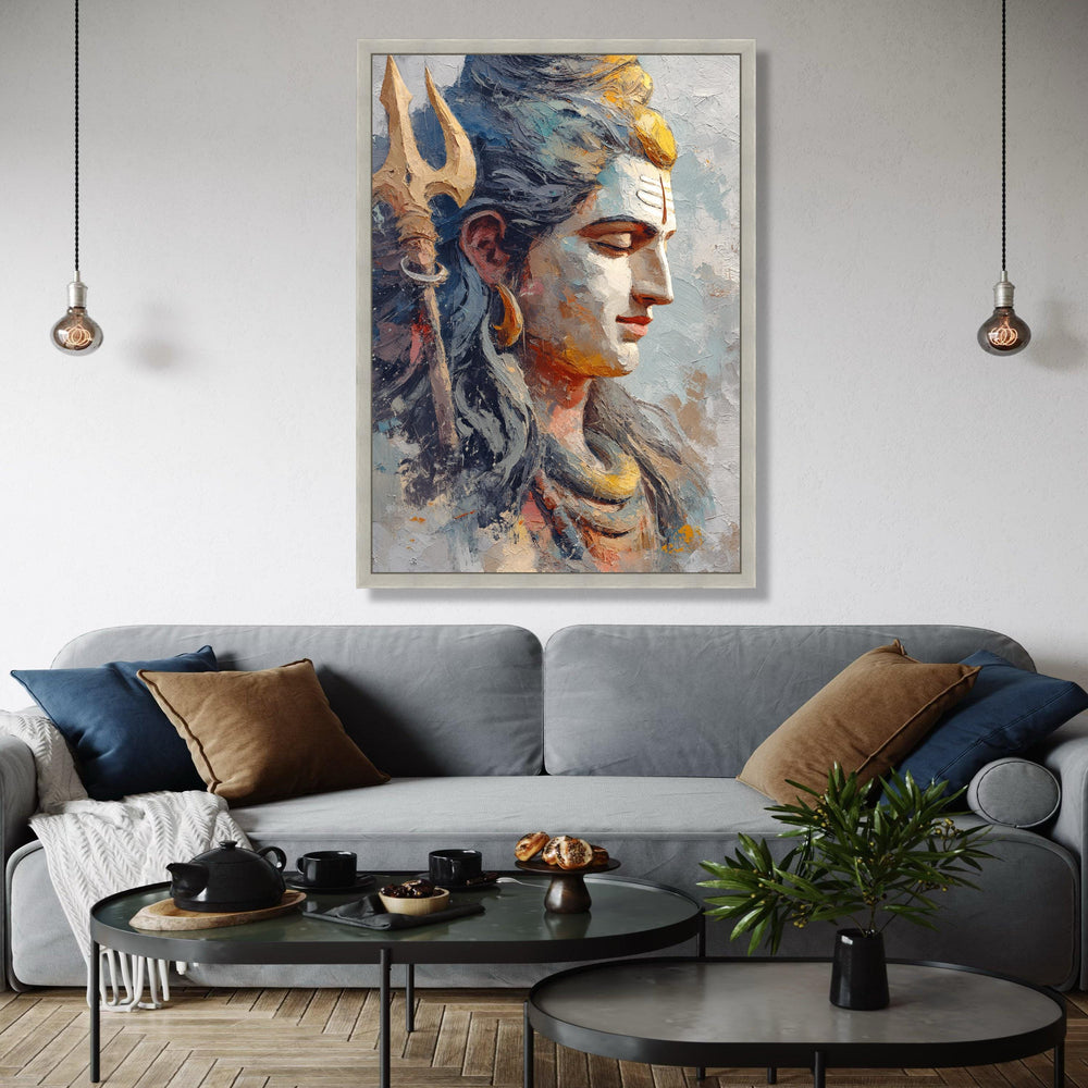 Tranquil Shiva Portrait Canvas, Hindu God Wall Art, Spiritual Decorative Painting, Abstract Religious Canvas, Gift Art, Home Decor, Print