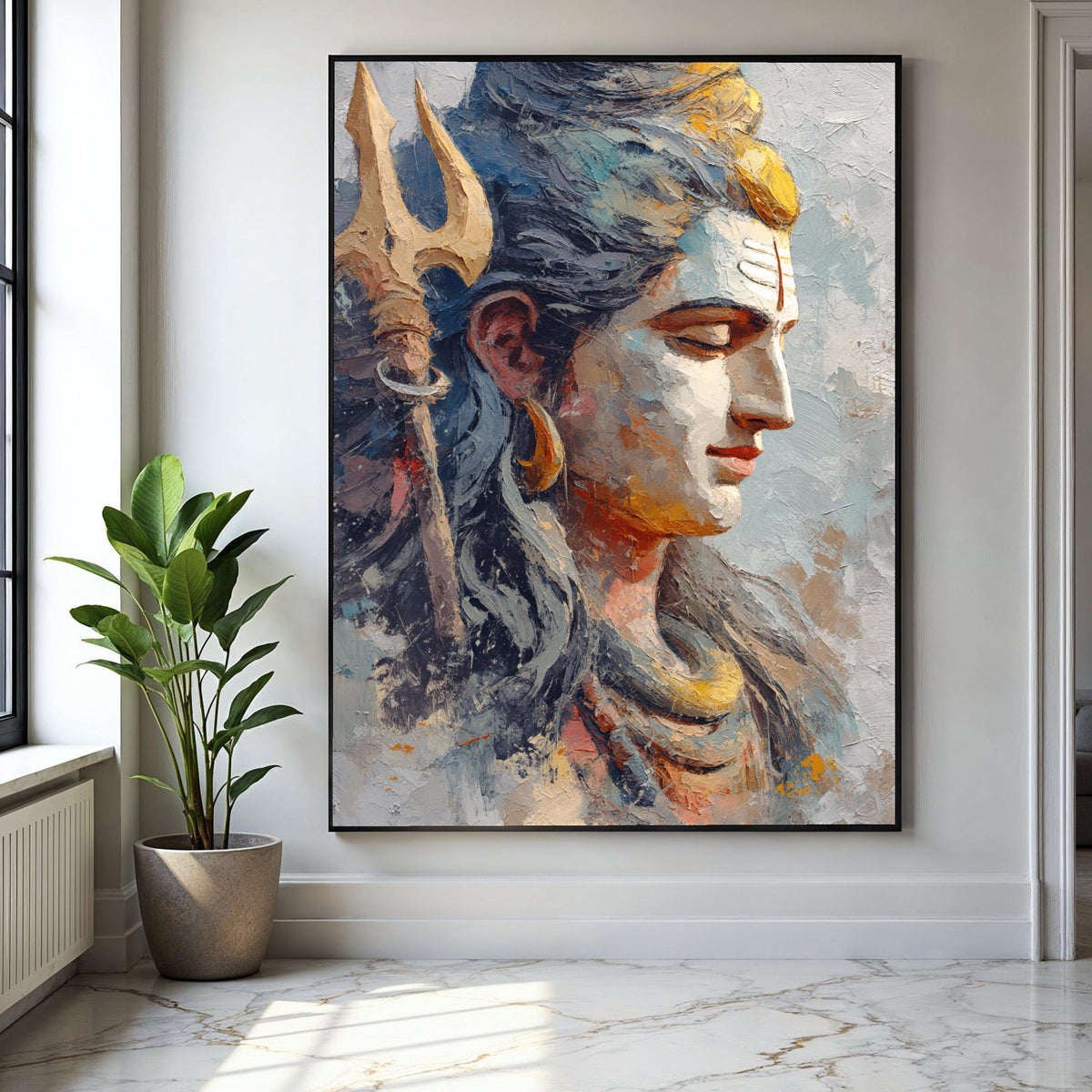 Tranquil Shiva Portrait Canvas, Hindu God Wall Art, Spiritual Decorative Painting, Abstract Religious Canvas, Gift Art, Home Decor, Print