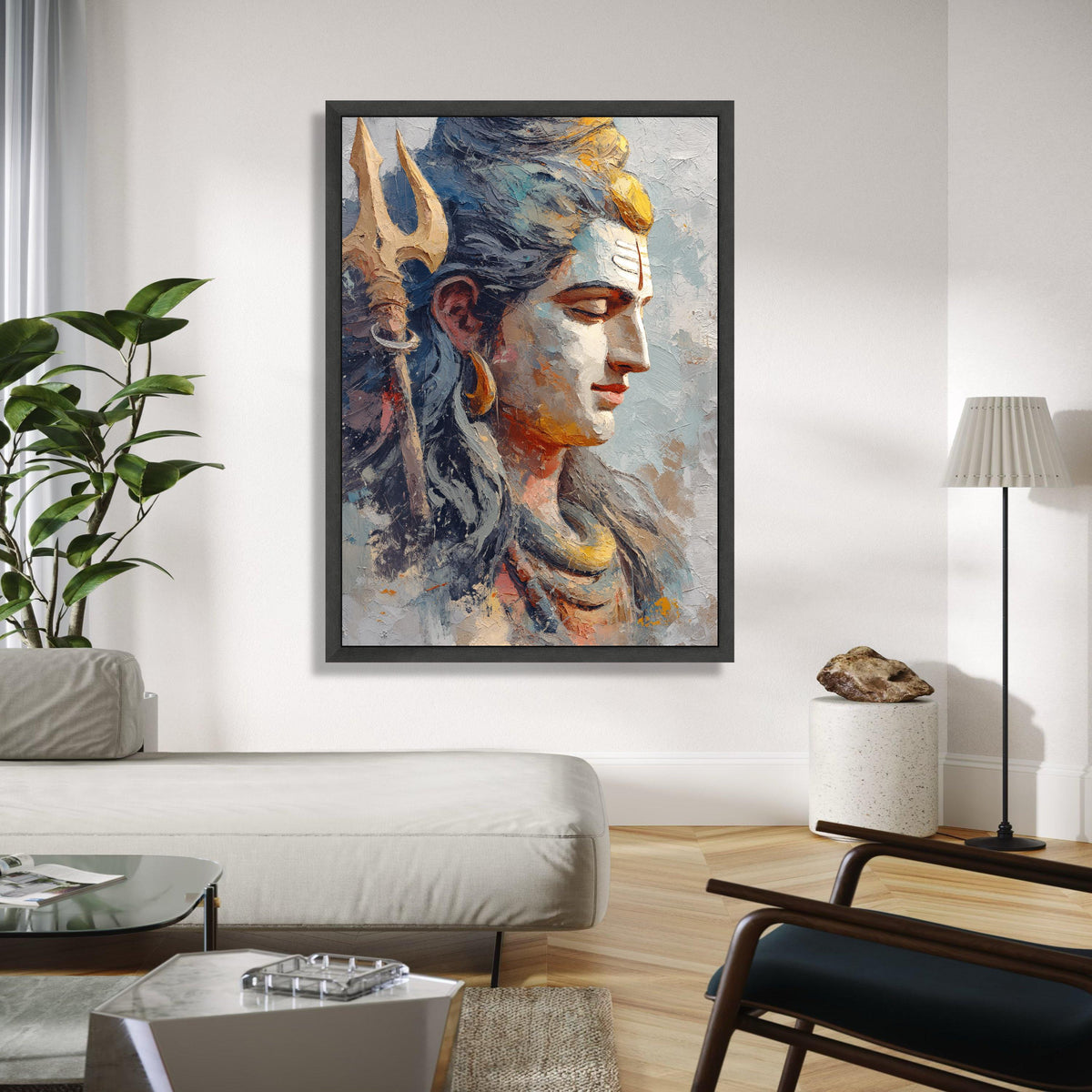 Tranquil Shiva Portrait Canvas, Hindu God Wall Art, Spiritual Decorative Painting, Abstract Religious Canvas, Gift Art, Home Decor, Print