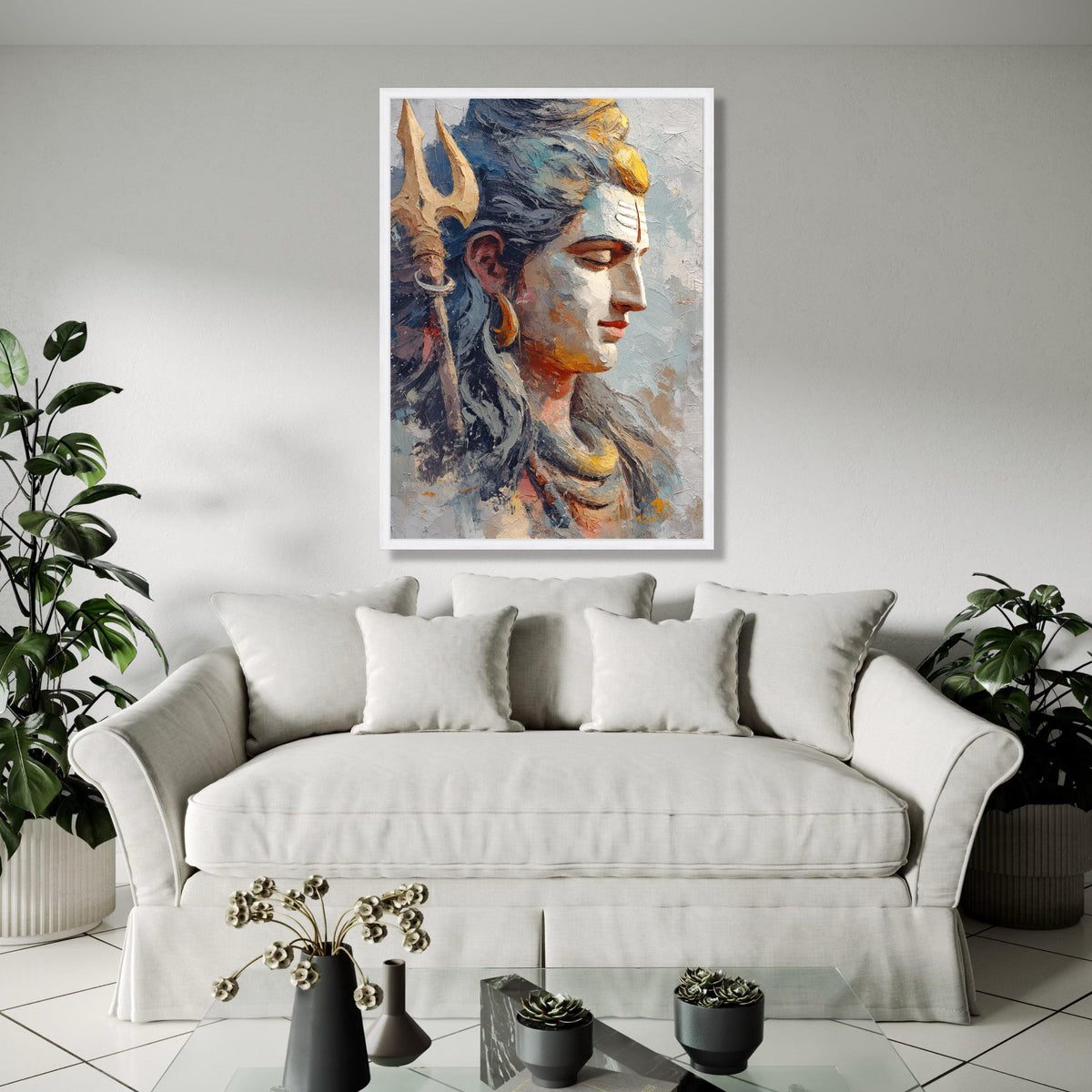 Tranquil Shiva Portrait Canvas, Hindu God Wall Art, Spiritual Decorative Painting, Abstract Religious Canvas, Gift Art, Home Decor, Print