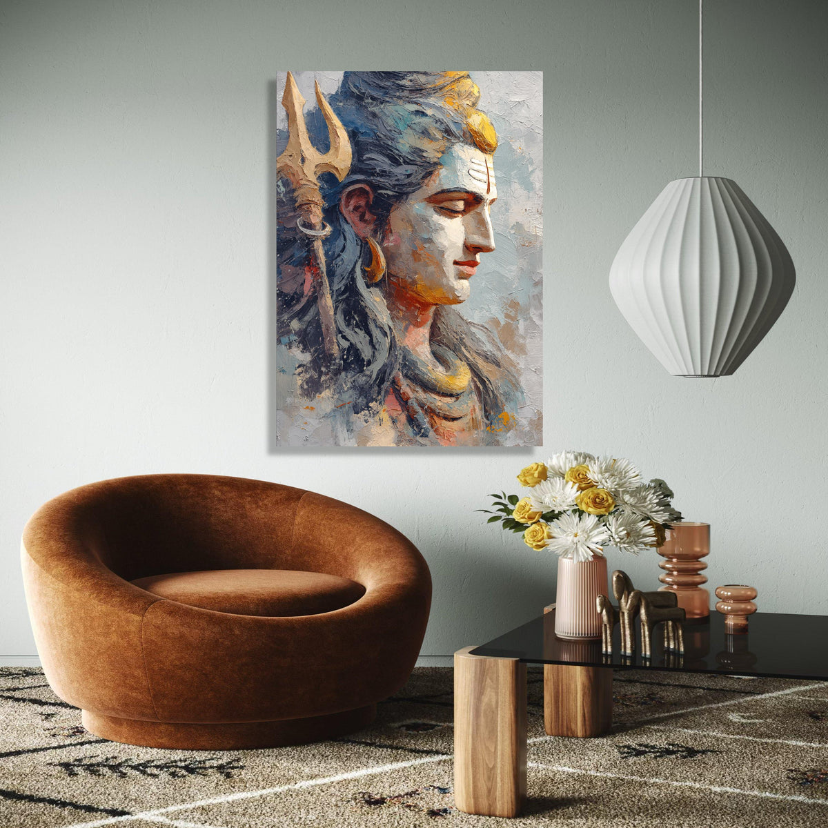 Tranquil Shiva Portrait Canvas, Hindu God Wall Art, Spiritual Decorative Painting, Abstract Religious Canvas, Gift Art, Home Decor, Print