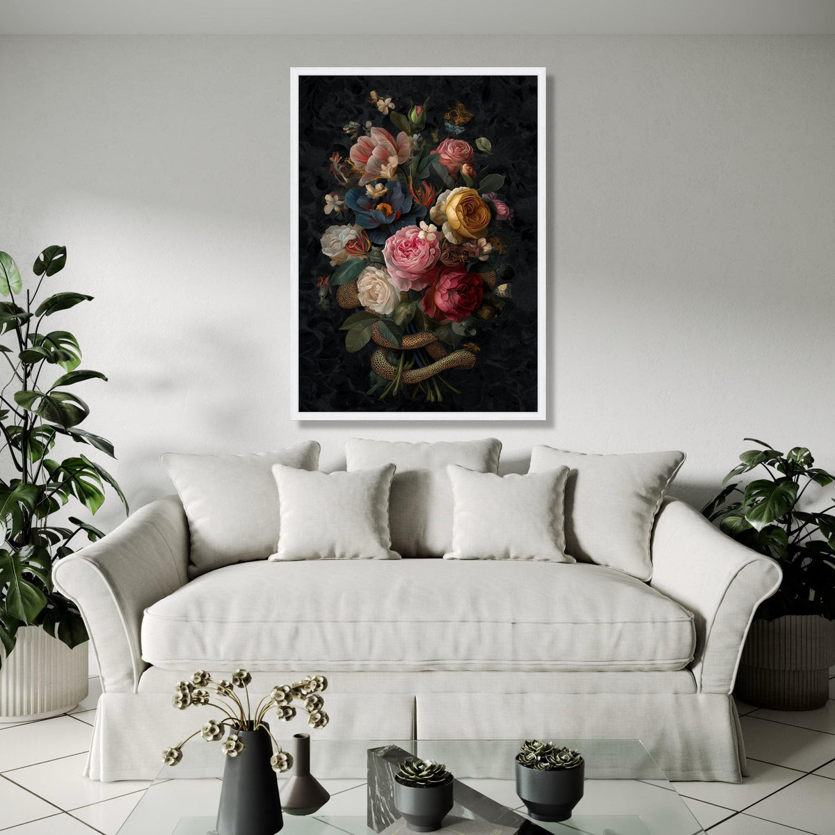 Vintage Floral Bouquet Canvas Wall Art, Dark Background Flowers, Victorian Style Roses Painting, Elegant Home Gift Art, Home Decor, Print