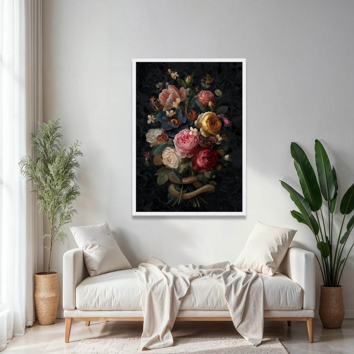 Vintage Floral Bouquet Canvas Wall Art, Dark Background Flowers, Victorian Style Roses Painting, Elegant Home Gift Art, Home Decor, Print