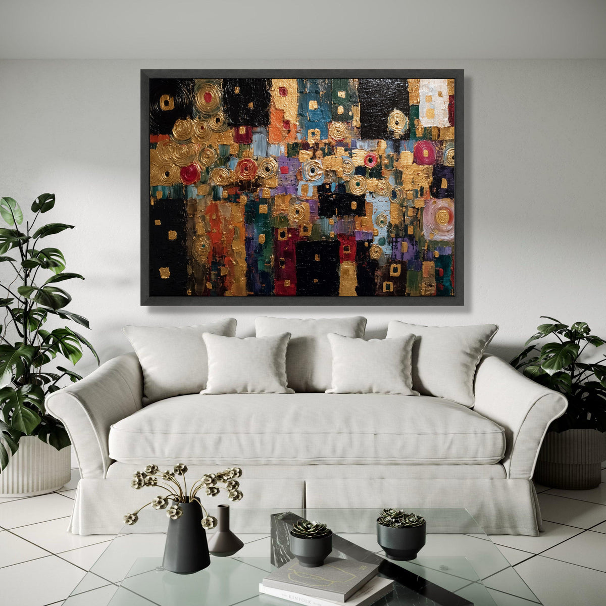 Abstract Geometric Canvas Wall Art, Modern Gold Accents Painting, Contemporary Art, Colorful Home Decor Canvas, Gift Art, Home Decor, Print