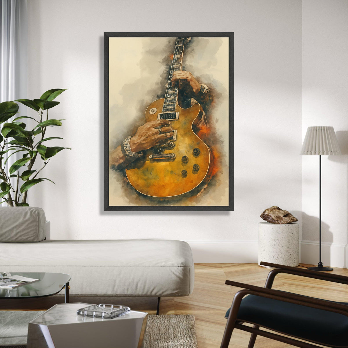 Vintage Electric Guitar Art, Hands Playing Guitar Canvas, Musical Instrument Wall Art, Rock and Roll Decor, Gift Art, Home Decor, Print