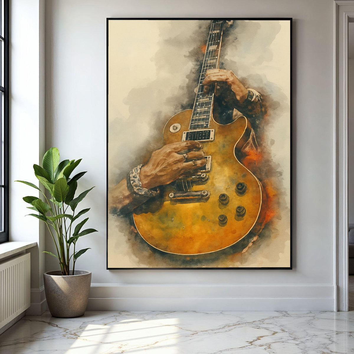 Vintage Electric Guitar Art, Hands Playing Guitar Canvas, Musical Instrument Wall Art, Rock and Roll Decor, Gift Art, Home Decor, Print