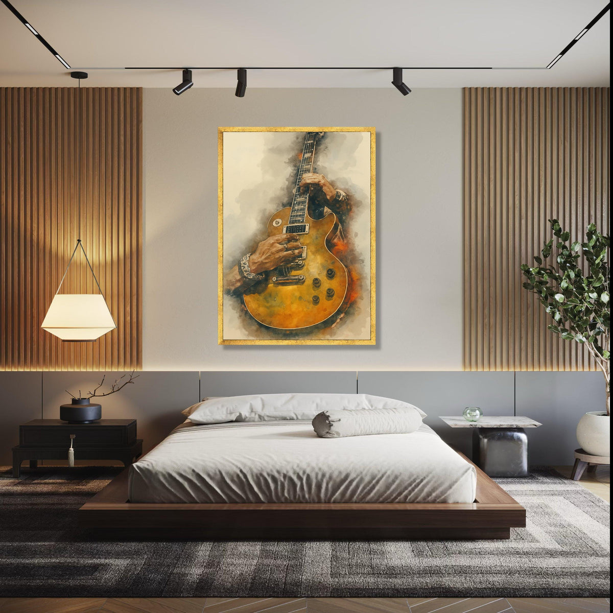 Vintage Electric Guitar Art, Hands Playing Guitar Canvas, Musical Instrument Wall Art, Rock and Roll Decor, Gift Art, Home Decor, Print