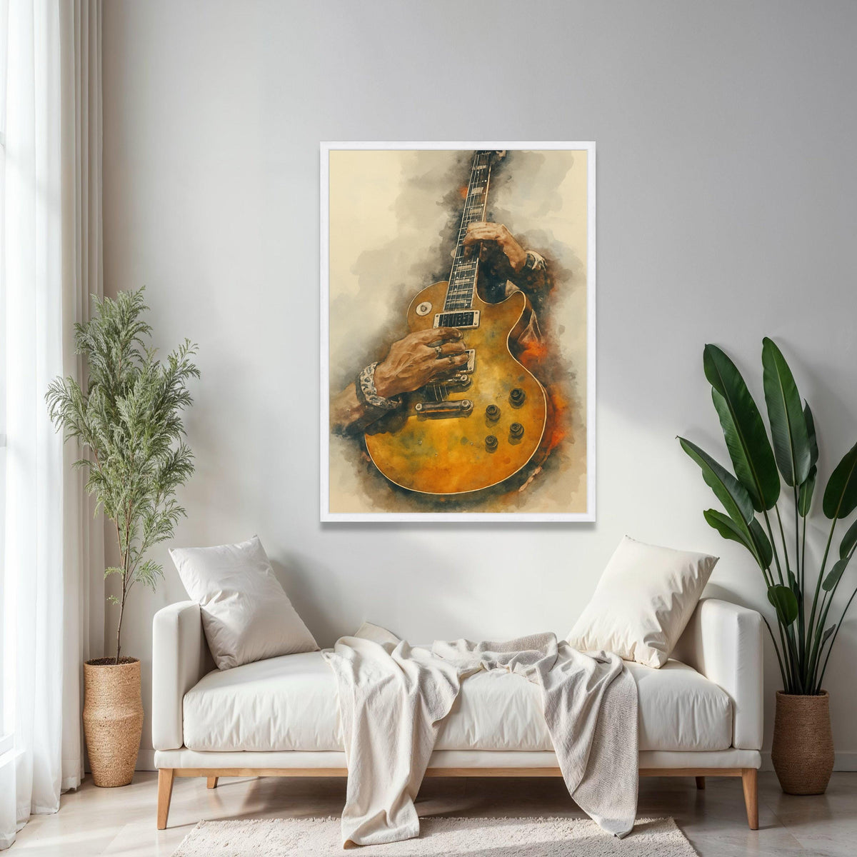 Vintage Electric Guitar Art, Hands Playing Guitar Canvas, Musical Instrument Wall Art, Rock and Roll Decor, Gift Art, Home Decor, Print