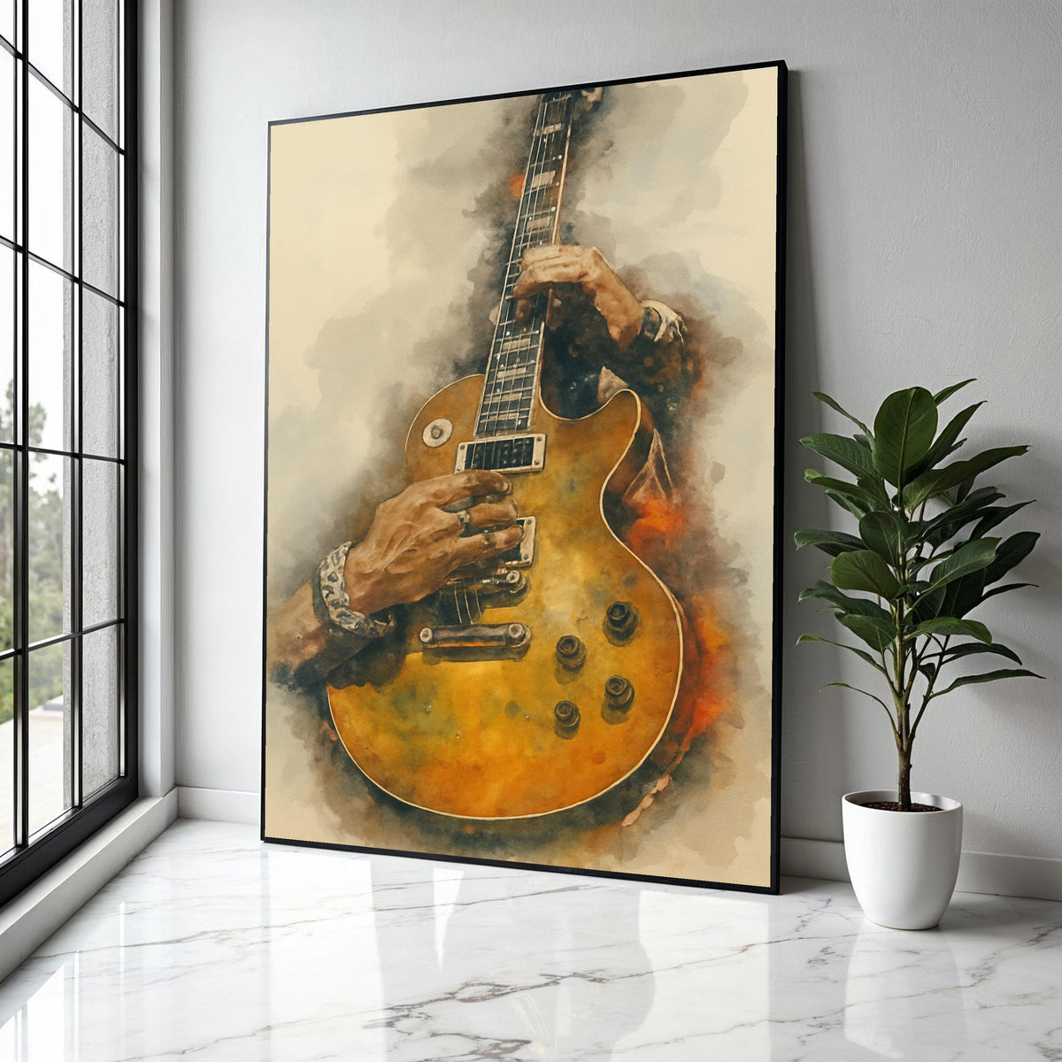 Vintage Electric Guitar Art, Hands Playing Guitar Canvas, Musical Instrument Wall Art, Rock and Roll Decor, Gift Art, Home Decor, Print