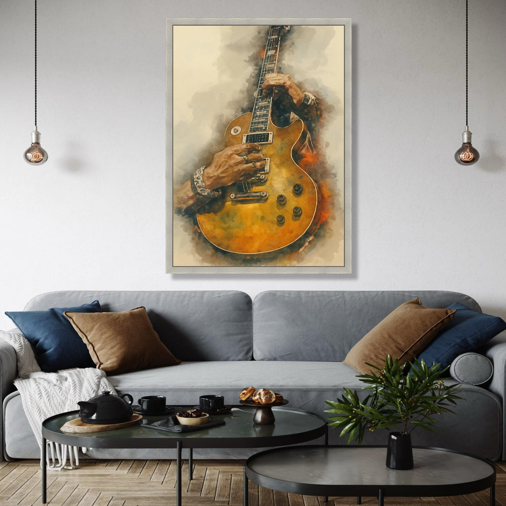 Vintage Electric Guitar Art, Hands Playing Guitar Canvas, Musical Instrument Wall Art, Rock and Roll Decor, Gift Art, Home Decor, Print