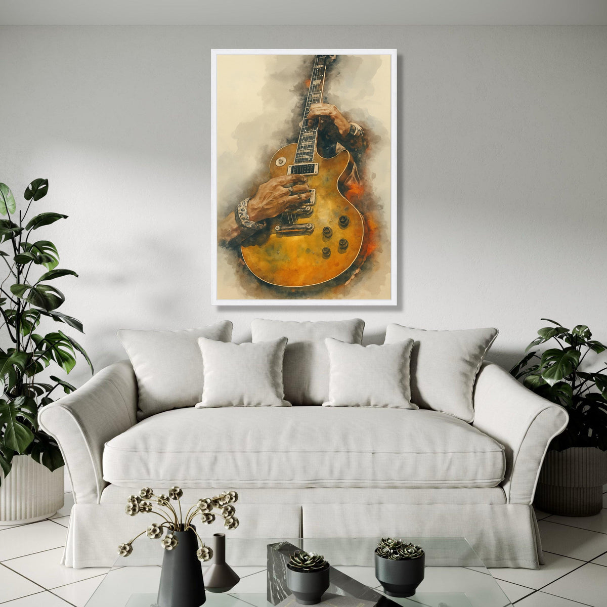 Vintage Electric Guitar Art, Hands Playing Guitar Canvas, Musical Instrument Wall Art, Rock and Roll Decor, Gift Art, Home Decor, Print