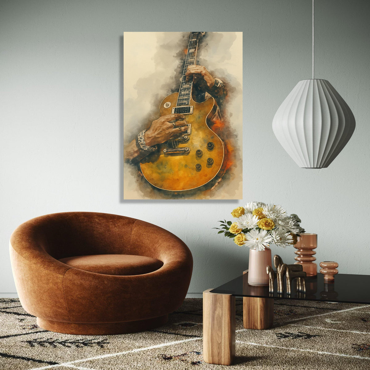 Vintage Electric Guitar Art, Hands Playing Guitar Canvas, Musical Instrument Wall Art, Rock and Roll Decor, Gift Art, Home Decor, Print