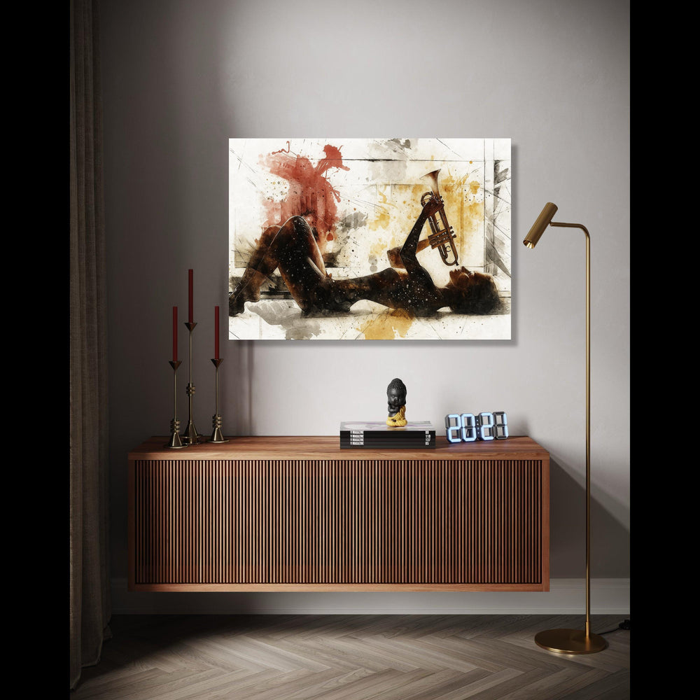 Jazz Musician Silhouette, Abstract Trumpet Canvas, Musical Instrument Art, Modern Wall Decor, Creative Music Gift Art, Home Decor, Print