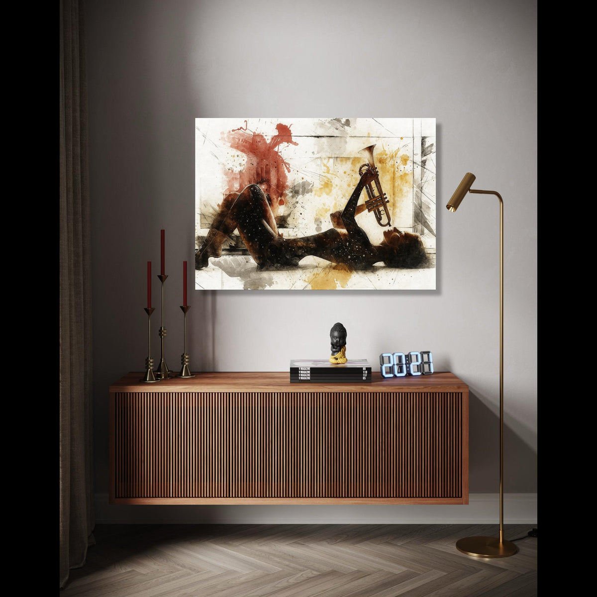Jazz Musician Silhouette, Abstract Trumpet Canvas, Musical Instrument Art, Modern Wall Decor, Creative Music Gift Art, Home Decor, Print