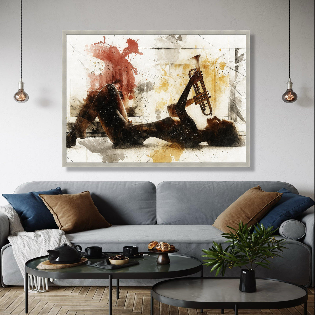 Jazz Musician Silhouette, Abstract Trumpet Canvas, Musical Instrument Art, Modern Wall Decor, Creative Music Gift Art, Home Decor, Print