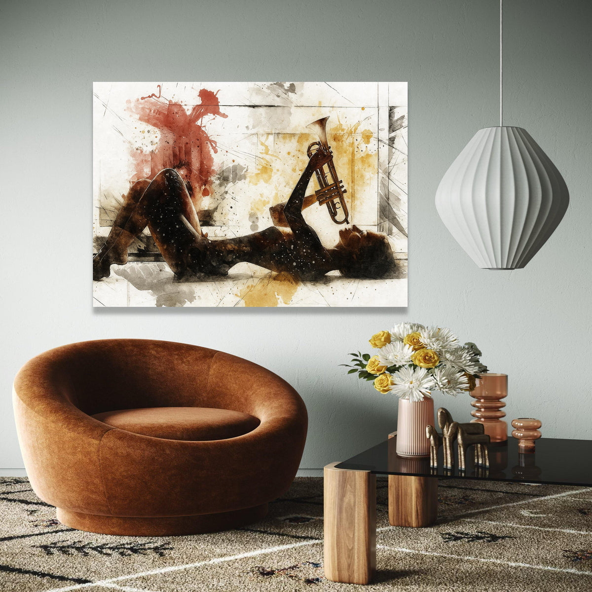 Jazz Musician Silhouette, Abstract Trumpet Canvas, Musical Instrument Art, Modern Wall Decor, Creative Music Gift Art, Home Decor, Print