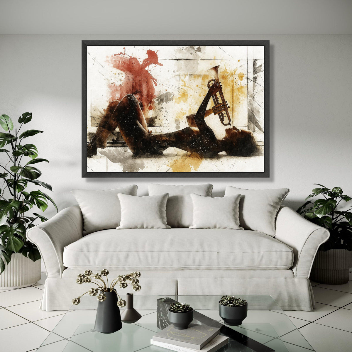 Jazz Musician Silhouette, Abstract Trumpet Canvas, Musical Instrument Art, Modern Wall Decor, Creative Music Gift Art, Home Decor, Print
