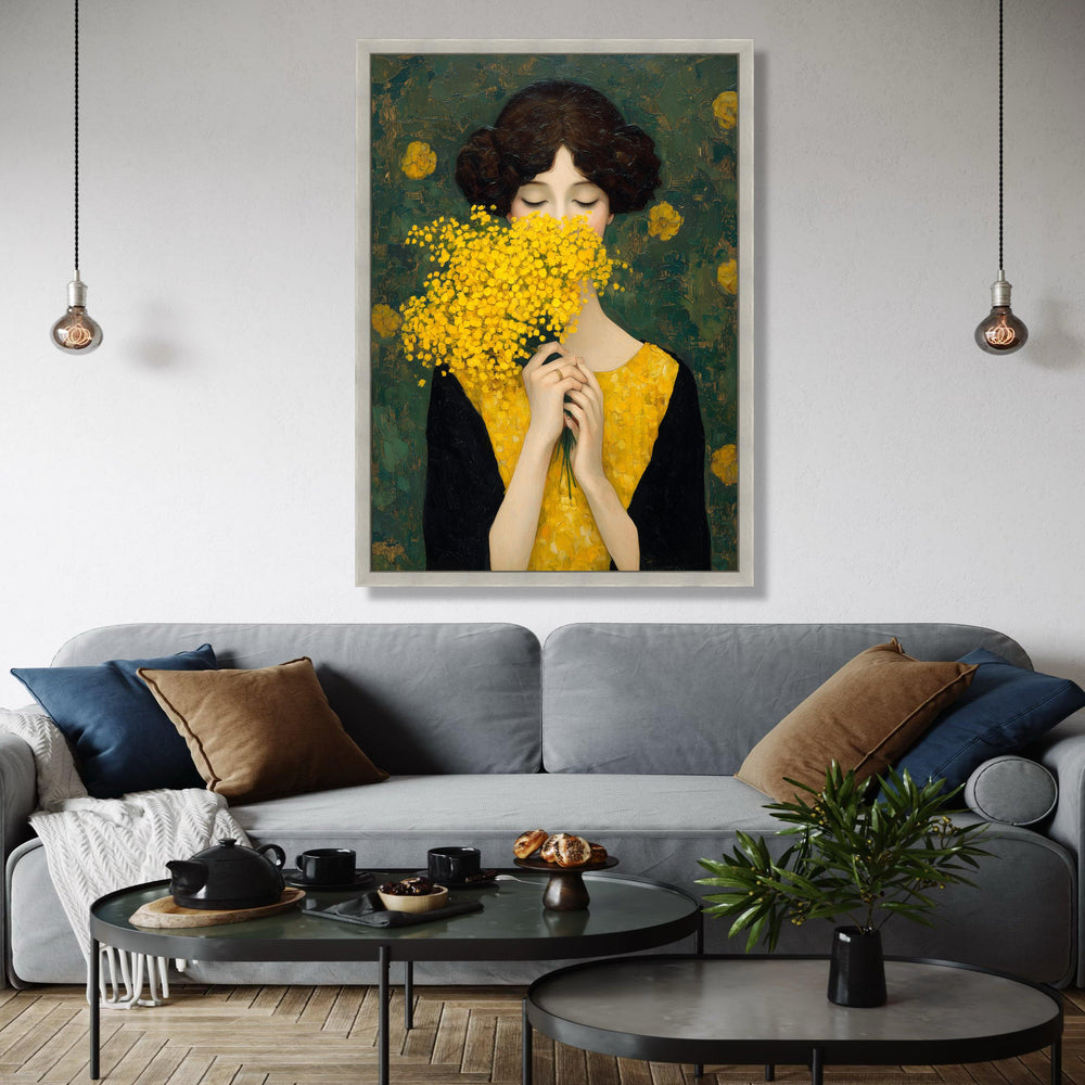 Woman with Yellow Flowers Canvas, Elegant Portrait Wall Art, Floral Bouquet Painting, Modern Classic Canvas, Gift Art, Home Decor, Print