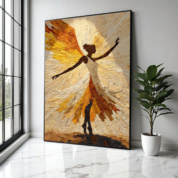 Radiant Angel Silhouette Canvas Wall Art, Abstract Spiritual Figure, Inspirational Home Decor, Golden Yellow Gift Art, Home Decor, Print