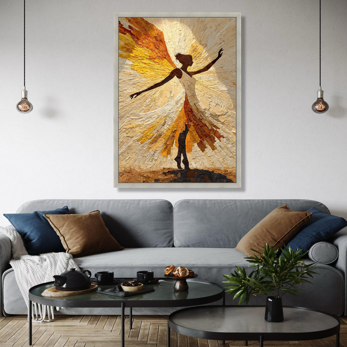 Radiant Angel Silhouette Canvas Wall Art, Abstract Spiritual Figure, Inspirational Home Decor, Golden Yellow Gift Art, Home Decor, Print