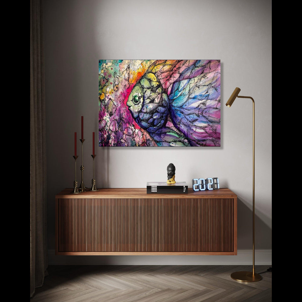 Colorful Abstract Fish Canvas Wall Art, Vibrant Underwater Scene, Artistic Marine Life Painting, Modern Home Gift Art, Home Decor, Print