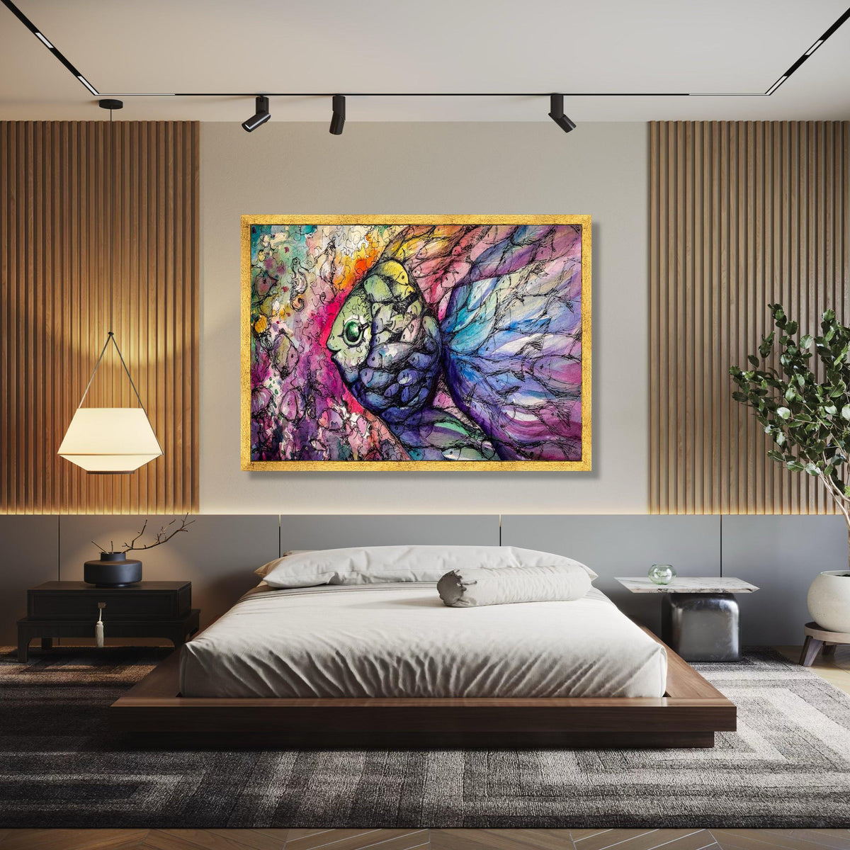 Colorful Abstract Fish Canvas Wall Art, Vibrant Underwater Scene, Artistic Marine Life Painting, Modern Home Gift Art, Home Decor, Print