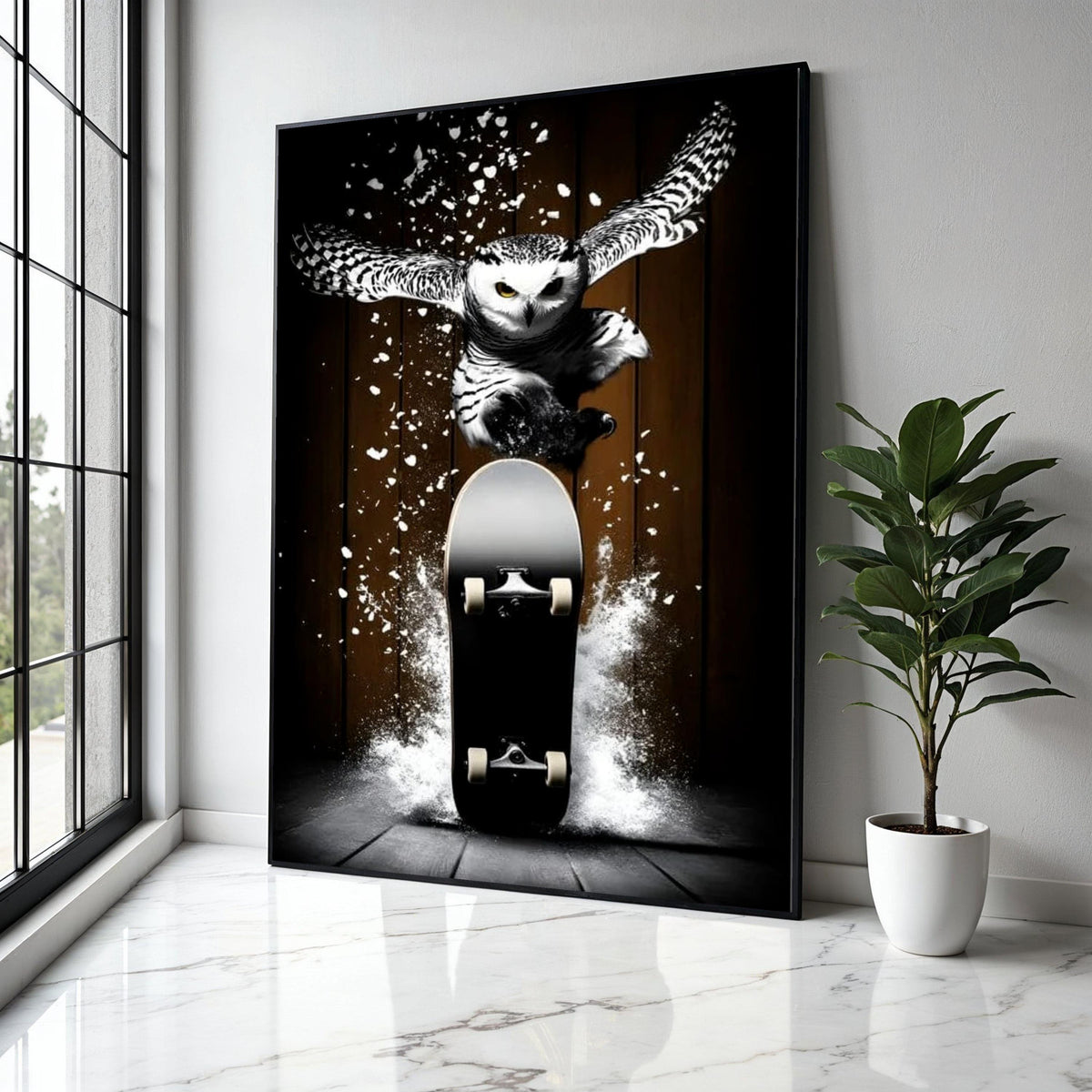 Dynamic Owl Skateboard Canvas Wall Art, Urban Sports Animal Print, Action Skateboarder Decor, Modern Wildlife Gift Art, Home Decor, Print