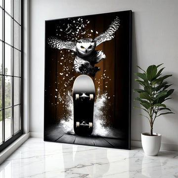Dynamic Owl Skateboard Canvas Wall Art, Urban Sports Animal Print, Action Skateboarder Decor, Modern Wildlife Gift Art, Home Decor, Print