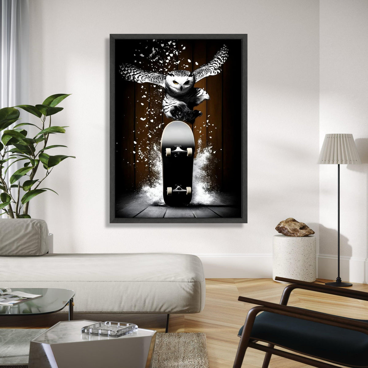 Dynamic Owl Skateboard Canvas Wall Art, Urban Sports Animal Print, Action Skateboarder Decor, Modern Wildlife Gift Art, Home Decor, Print