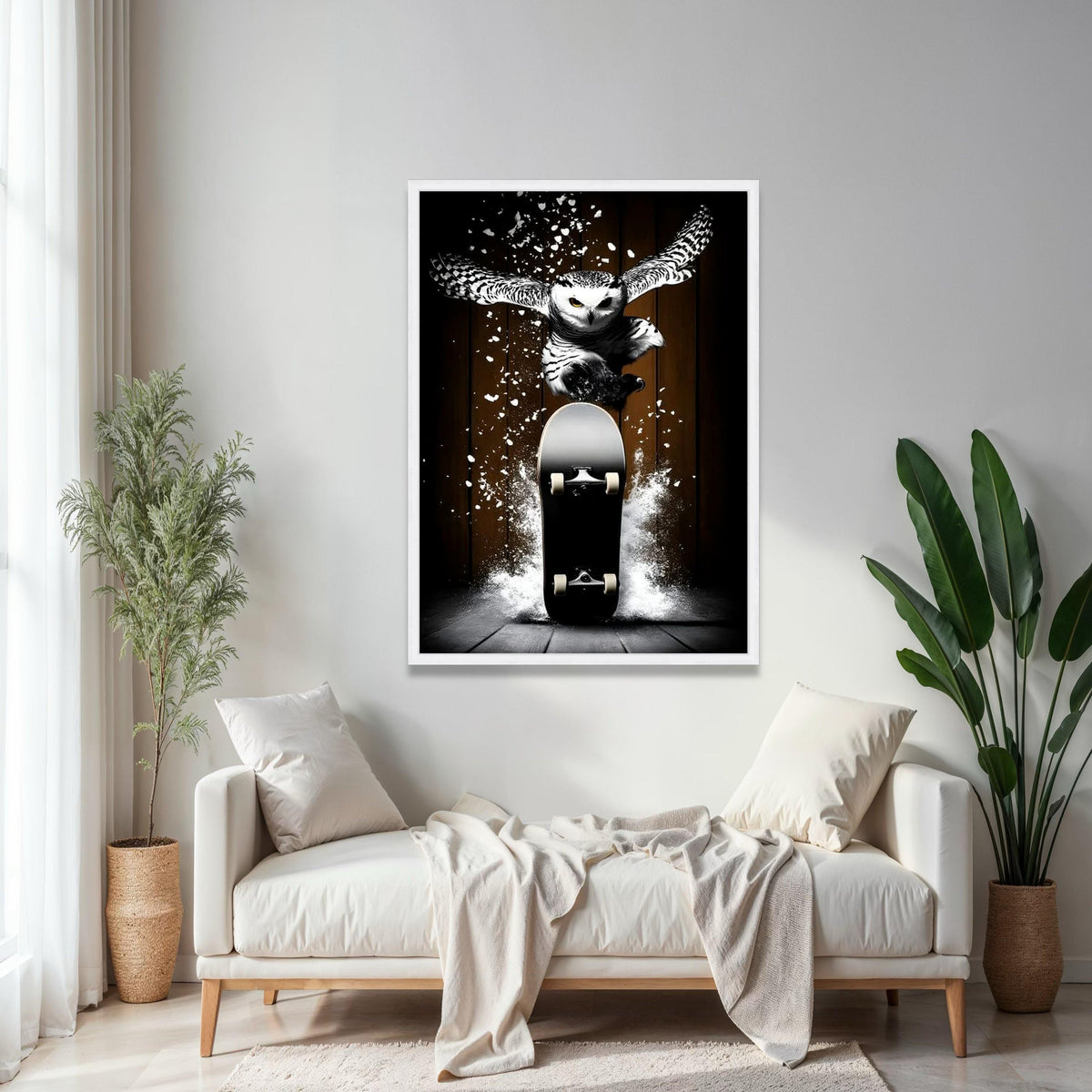Dynamic Owl Skateboard Canvas Wall Art, Urban Sports Animal Print, Action Skateboarder Decor, Modern Wildlife Gift Art, Home Decor, Print
