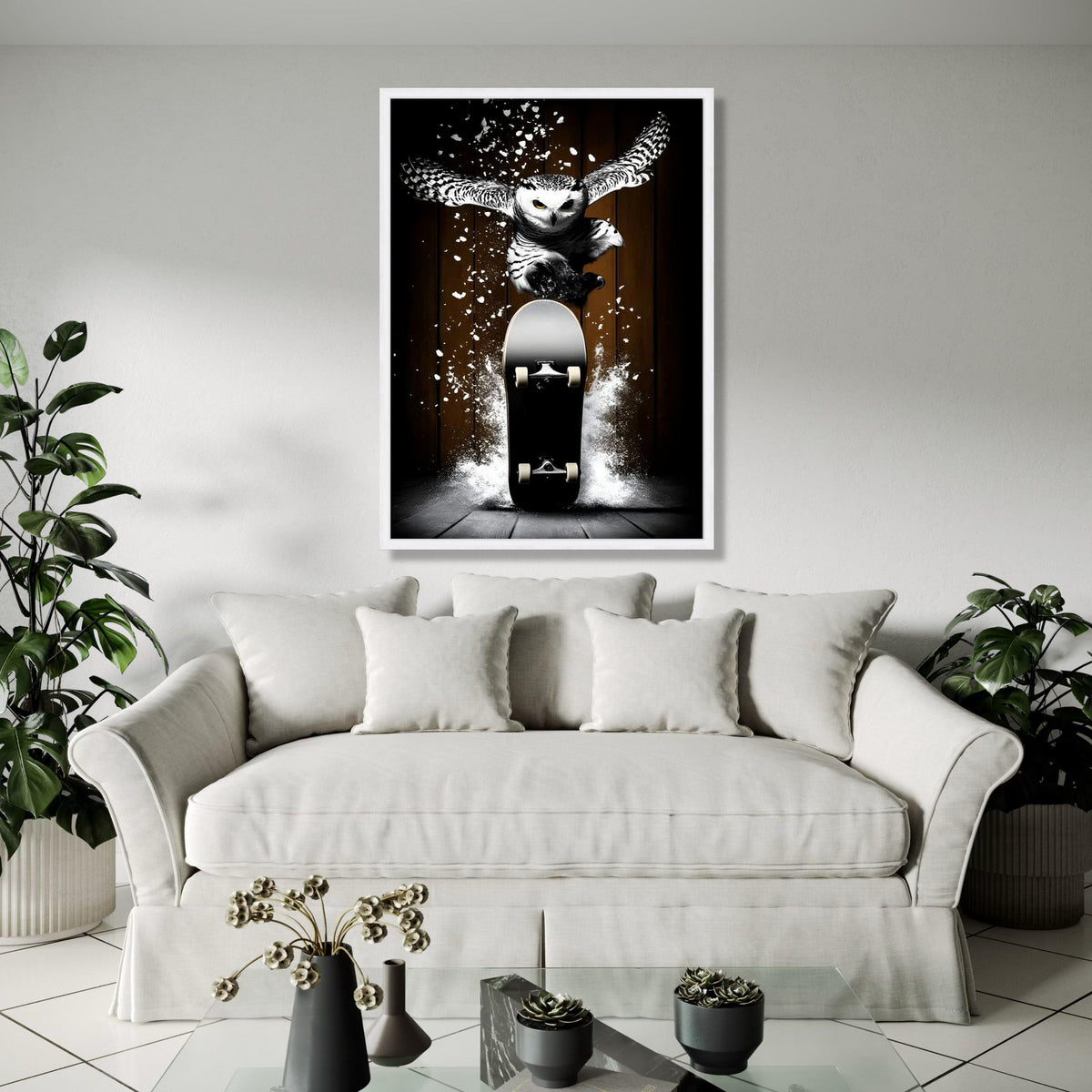 Dynamic Owl Skateboard Canvas Wall Art, Urban Sports Animal Print, Action Skateboarder Decor, Modern Wildlife Gift Art, Home Decor, Print