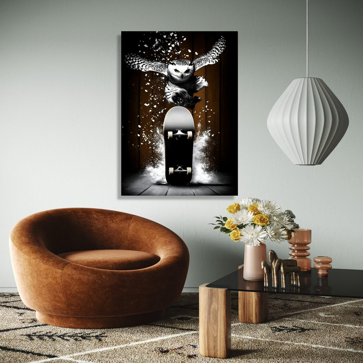 Dynamic Owl Skateboard Canvas Wall Art, Urban Sports Animal Print, Action Skateboarder Decor, Modern Wildlife Gift Art, Home Decor, Print